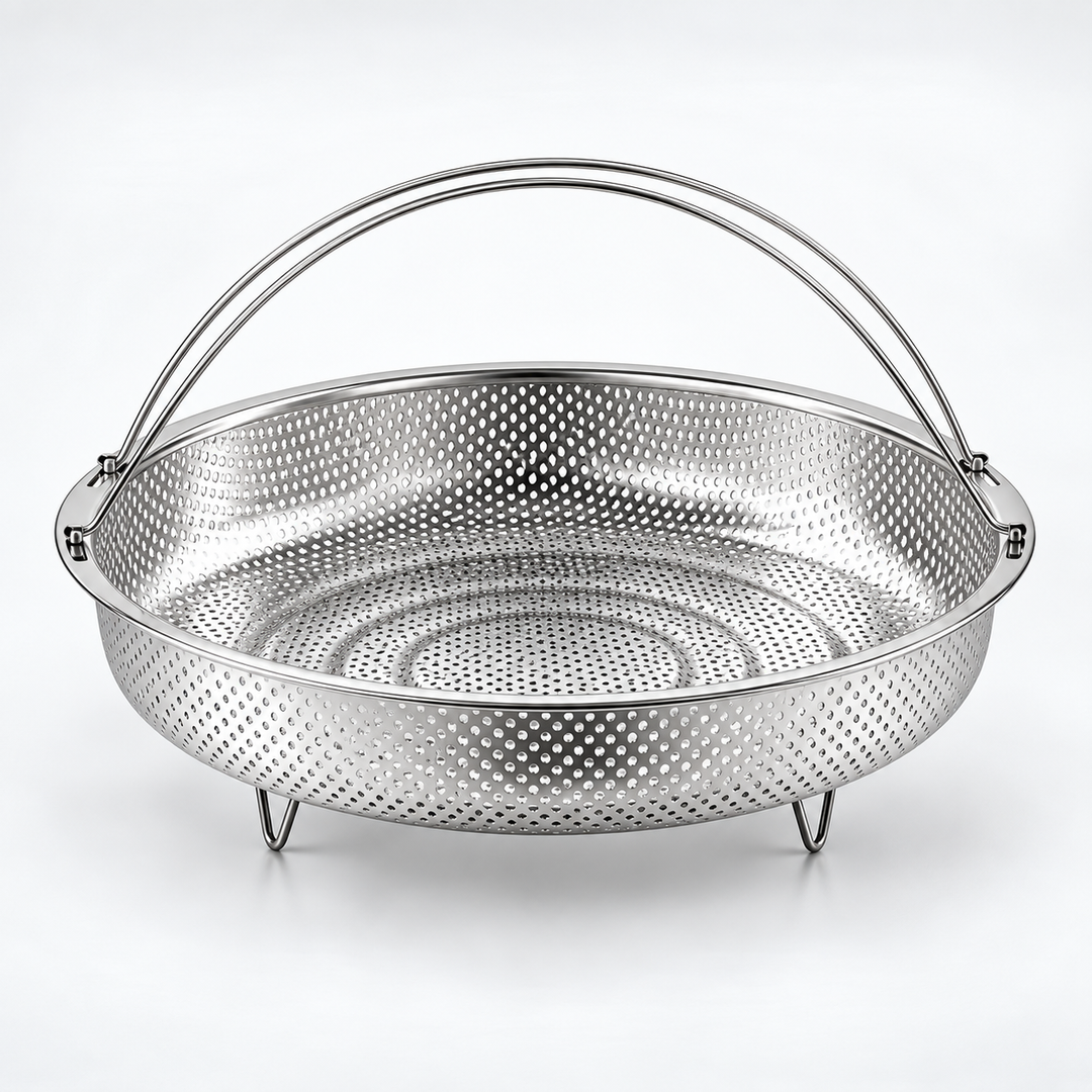 Steamer Basket Stainless Steel Rustproof Folding Handle with Raised Feet 6
