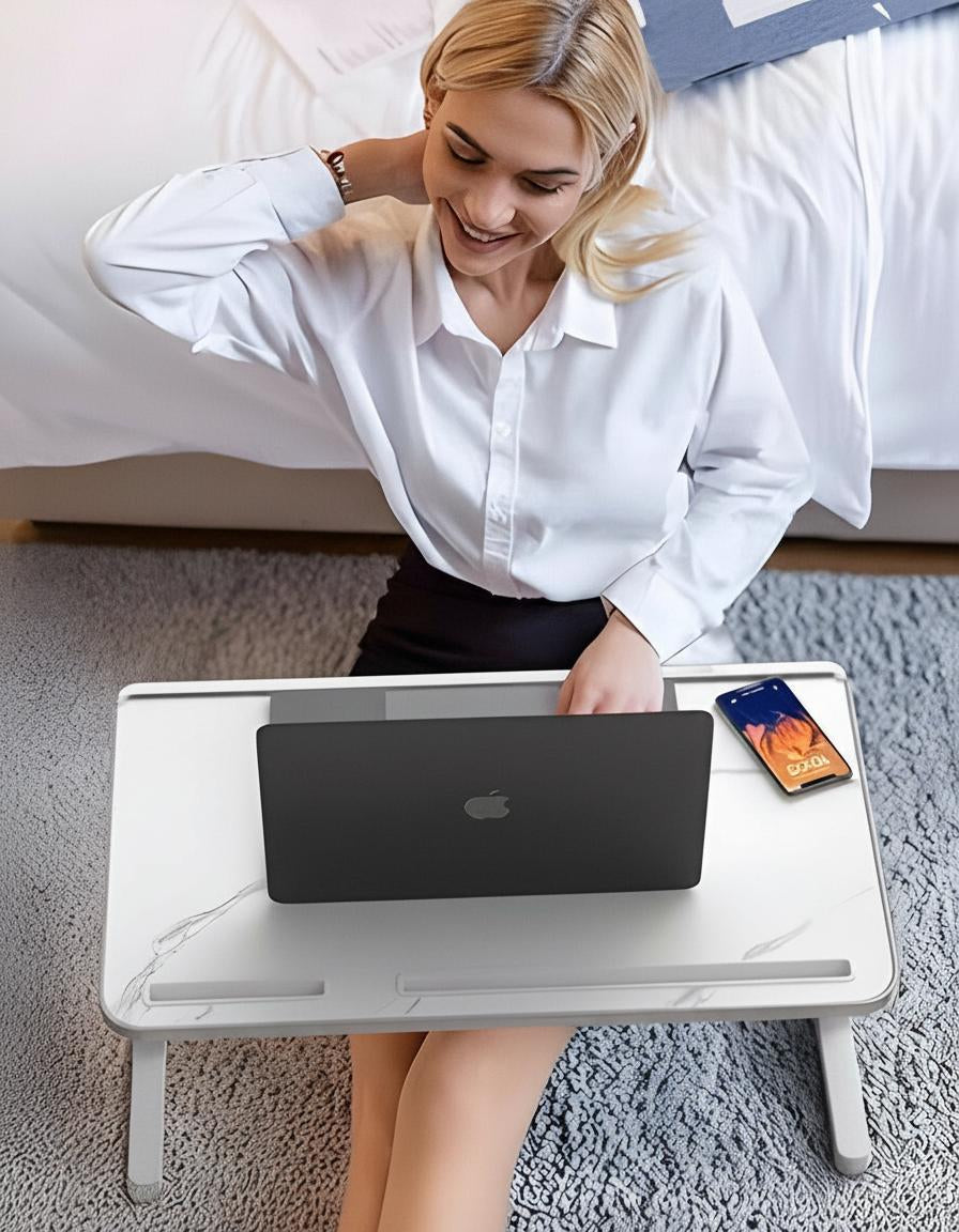 Adjustable Laptop Stand for Bed Aluminium | Folding Desk with Storage Drawer | Ergonomic Height and Tilt Support 3