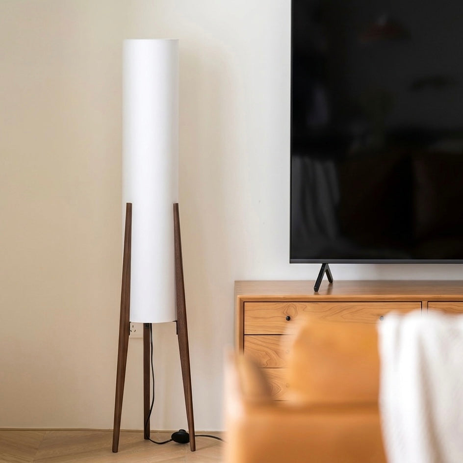 Walnut Tripod Floor Lamp | Fabric Shade | E27 | Max 40W | 130cm | IP20 | LED Compatible