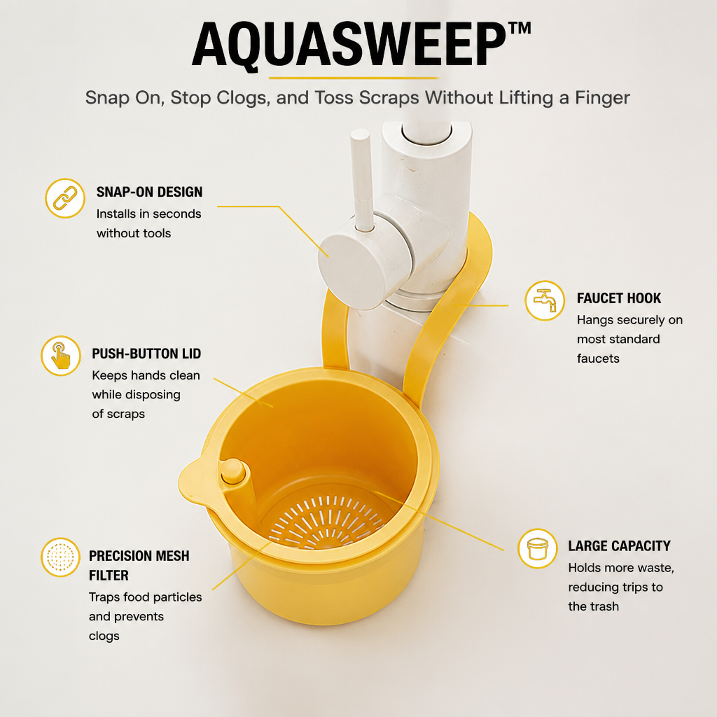 Tap-Mount Sink Strainer, ABS/Stainless Mesh, 3.27 x 5.59 x 7.95 in | White, Yellow, Green | Hands-Free Lid Stops Clogs 7