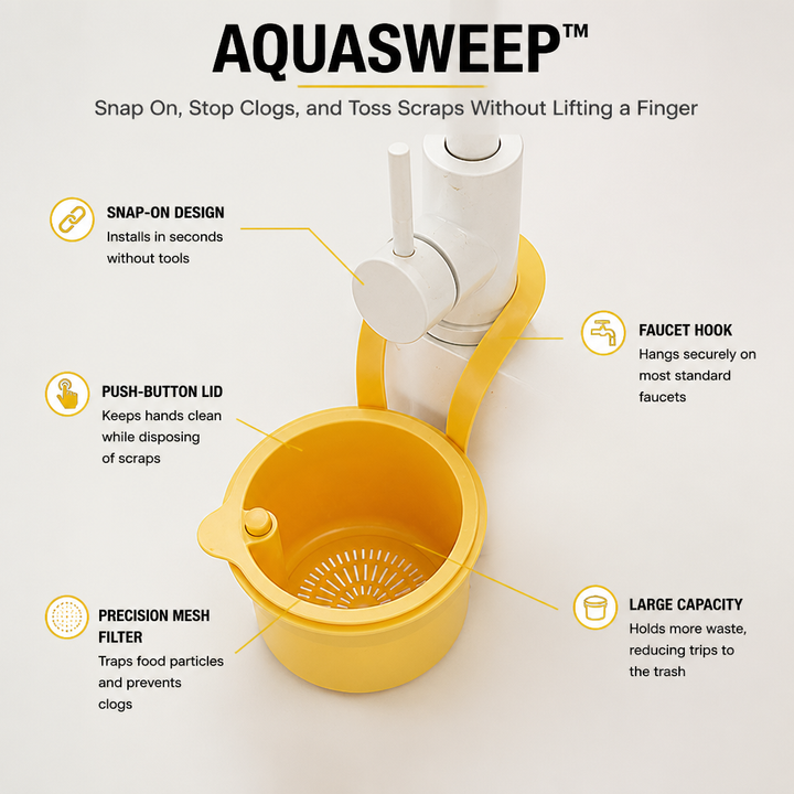 Tap-Mount Sink Strainer, ABS/Stainless Mesh, 3.27 x 5.59 x 7.95 in | White, Yellow, Green | Hands-Free Lid Stops Clogs 7