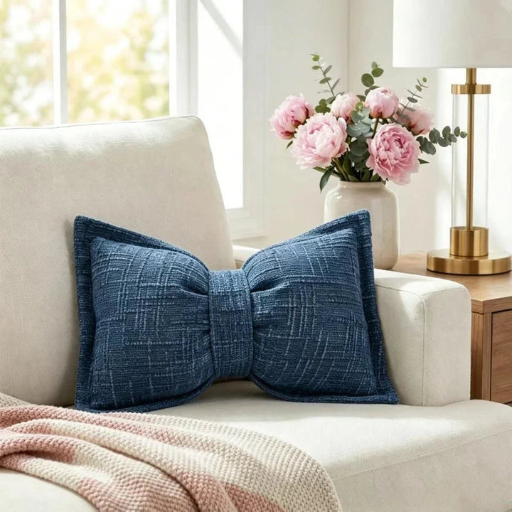 Bow Throw Pillow Shaped Chenille Plush Decorative with Fitted Insert 11