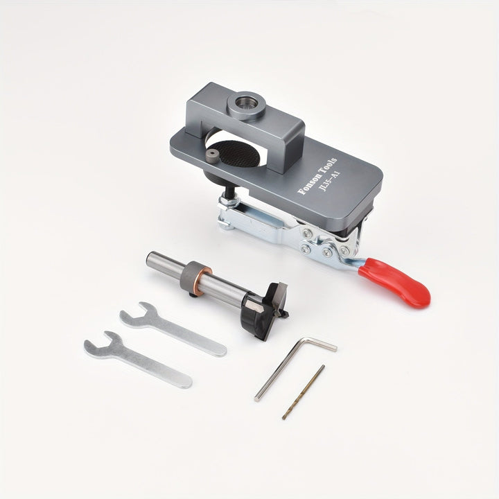 35 mm Hinge Drilling Template Aluminium | Quick-Clamp Jig | Includes Forstner Bit for Concealed Cabinet Hinges