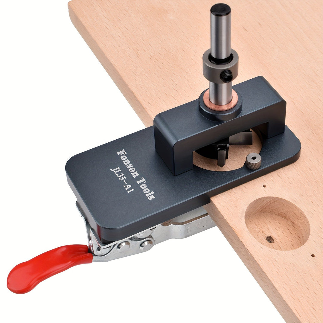 35 mm Hinge Drilling Template Aluminium | Quick-Clamp Jig | Includes Forstner Bit for Concealed Cabinet Hinges