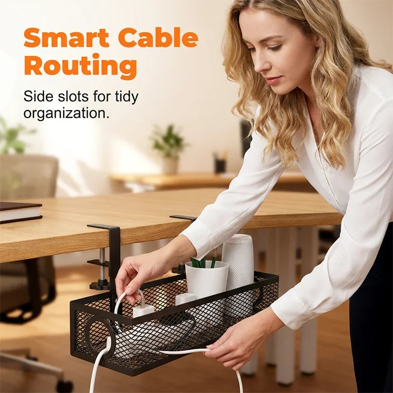 No-Drill Under-Desk Cable Management Tray Mesh Clamp Mount 8