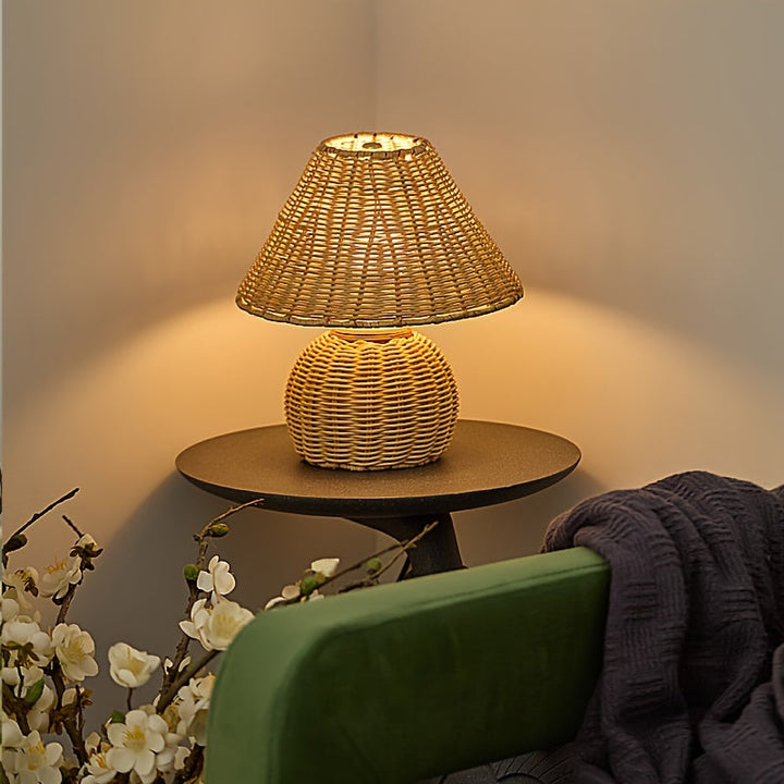 Woven Bamboo Accent Lamp | Handwoven Shade with USB-Powered Push-Button Switch | Soft Ambient Glow for Calm Spaces 10
