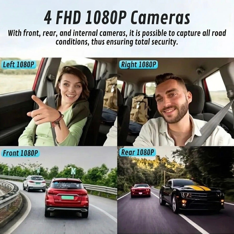 360° Dash Camera | 4 Wide-Angle Lenses | 1080P | Night Vision | G-Sensor | Loop Recording | Parking Mode