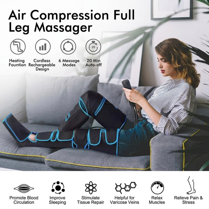 360° Leg Compression Massager with Knee Heat | Full Leg Coverage | Cordless | 6 Massage Modes