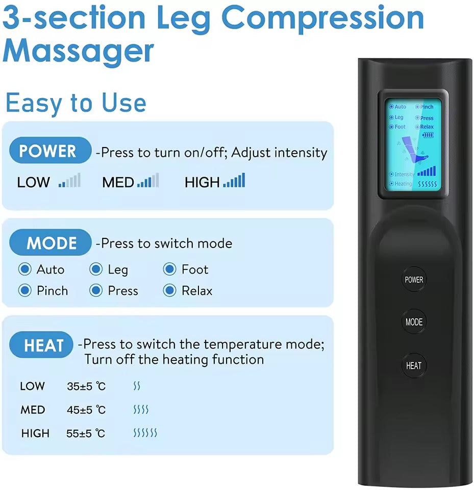 360° Leg Compression Massager with Knee Heat | Full Leg Coverage | Cordless | 6 Massage Modes