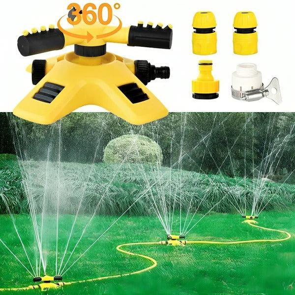 360° Rotating Garden Sprinkler | Adjustable Spray Distance | Universal Hose Connector | Stable Base