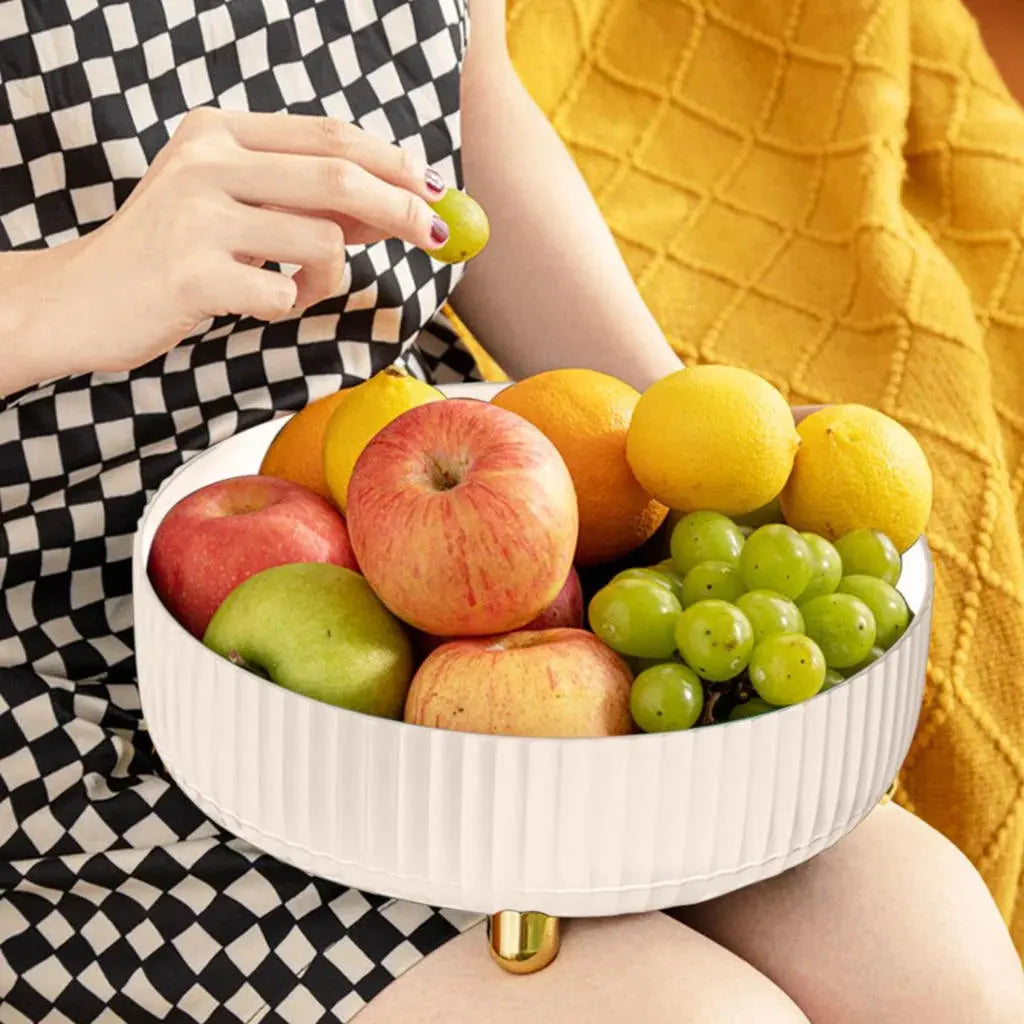 360° Rotating Storage Tray | Fluted Round Fruit Bowl