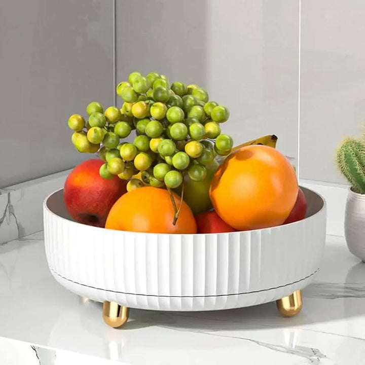 360° Rotating Storage Tray | Fluted Round Fruit Bowl