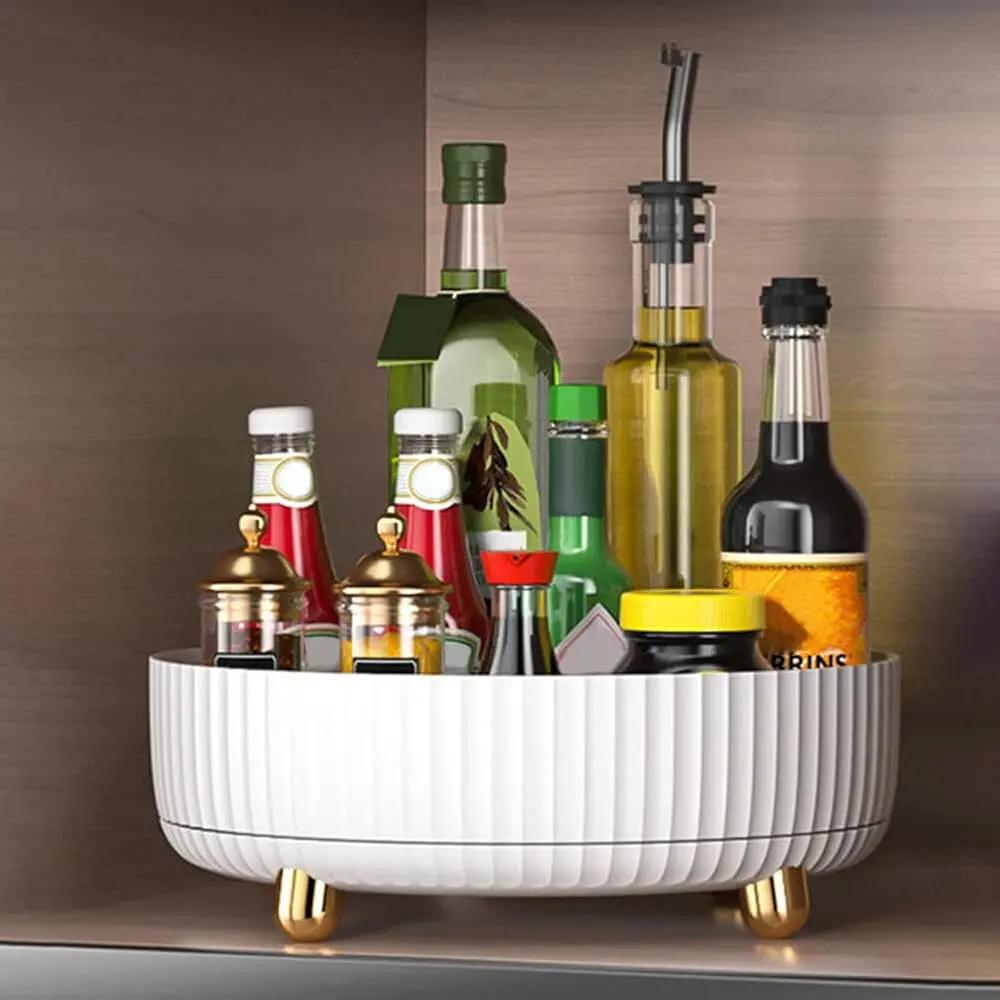 360° Rotating Storage Tray | Fluted Round Fruit Bowl
