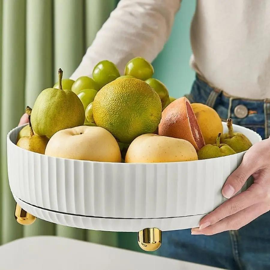 360° Rotating Storage Tray | Fluted Round Fruit Bowl
