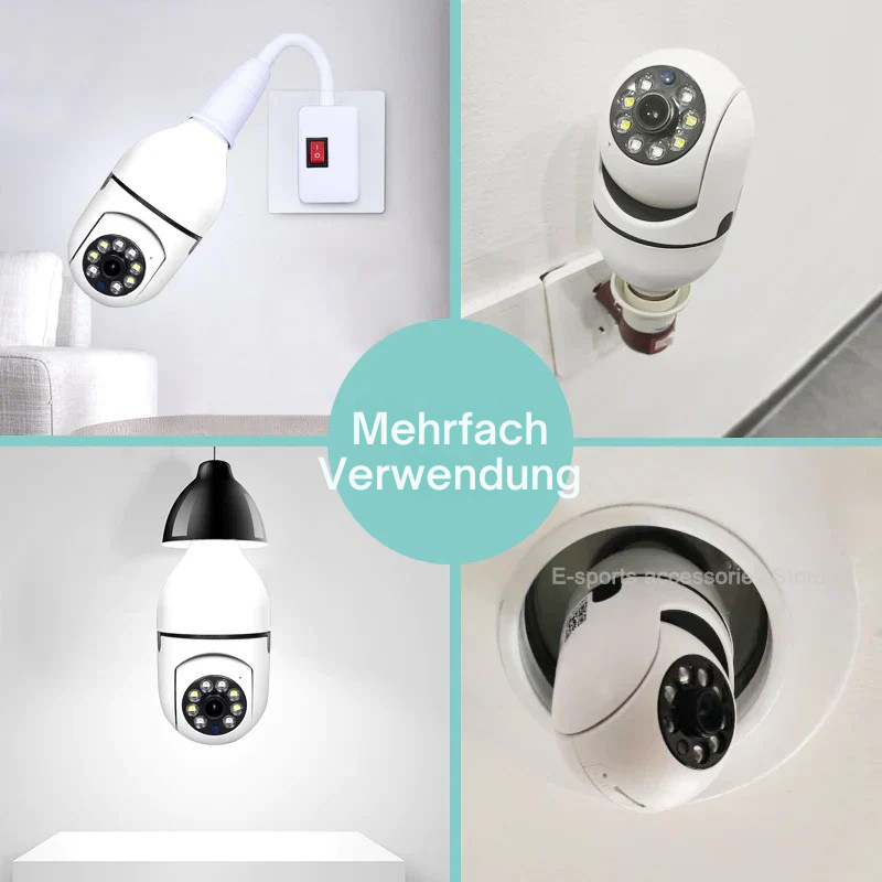 360° Security Camera for E27 Socket | Full HD Night Vision &amp; Motion Detection Alerts | Wi-Fi App Control Indoor Outdoor