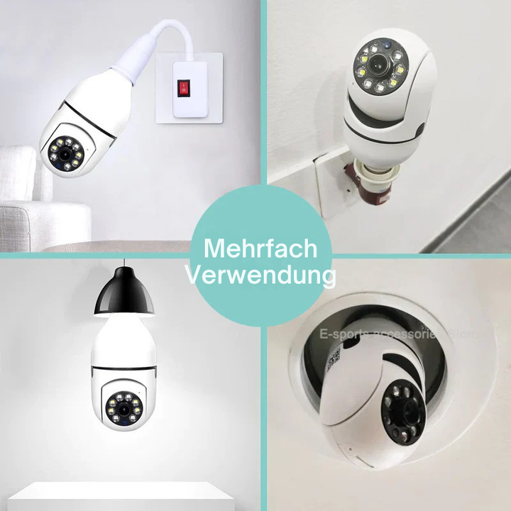 360° Security Camera for E27 Socket | Full HD Night Vision &amp; Motion Detection Alerts | Wi-Fi App Control Indoor Outdoor