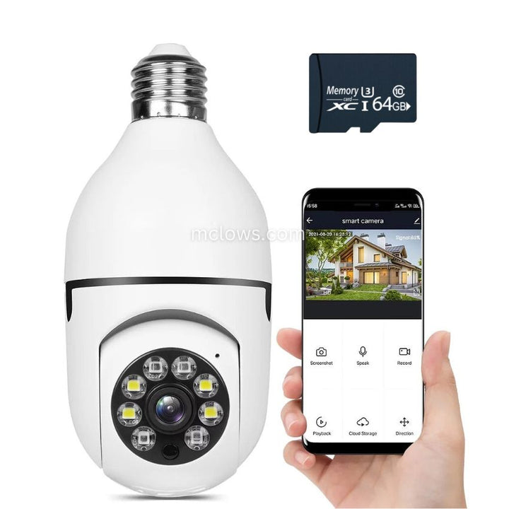 360° Security Camera for E27 Socket | Full HD Night Vision &amp; Motion Detection Alerts | Wi-Fi App Control Indoor Outdoor