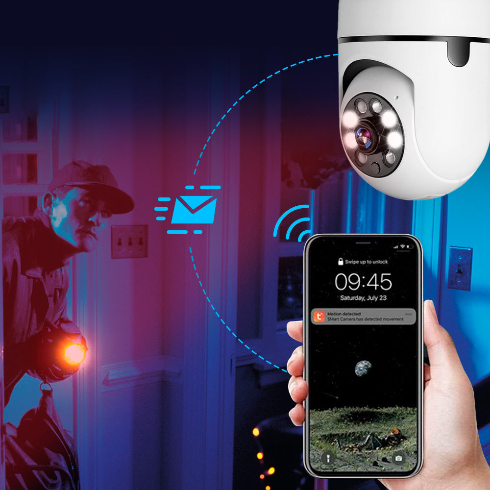 360° Security Camera for E27 Socket | Full HD Night Vision &amp; Motion Detection Alerts | Wi-Fi App Control Indoor Outdoor