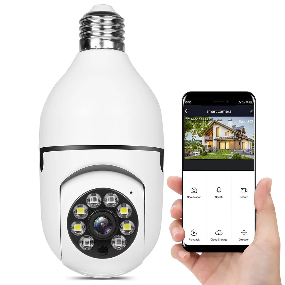 360° Security Camera for E27 Socket | Full HD Night Vision & Motion Detection Alerts | Wi-Fi App Control Indoor Outdoor