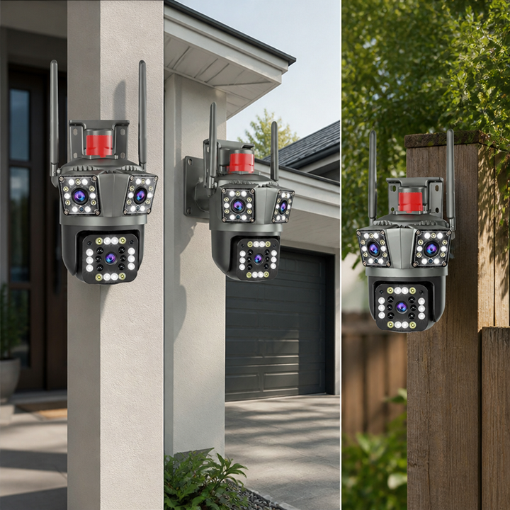 360° Wireless Security Camera Multi-Lens | 1080P HD Video with No Blind Spots | Two-Way Talk &amp; Motion Alerts, IP66 Weatherproof