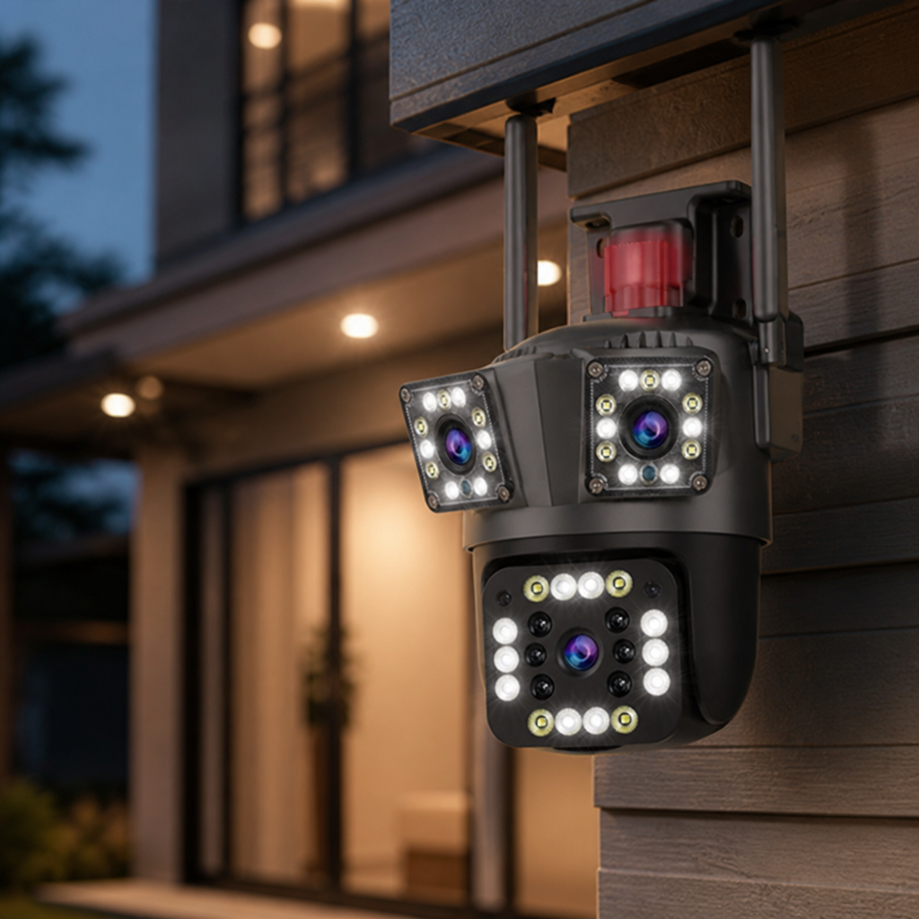 360° Wireless Security Camera Multi-Lens | 1080P HD Video with No Blind Spots | Two-Way Talk & Motion Alerts, IP66 Weatherproof