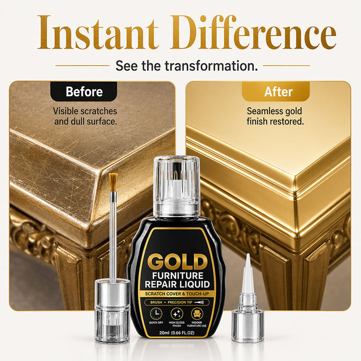 Gold Touch-Up Paint 20 ml | Dual-Tip Brush &amp; Precision Applicator | High-Gloss Metallic Finish for Furniture Repair 2