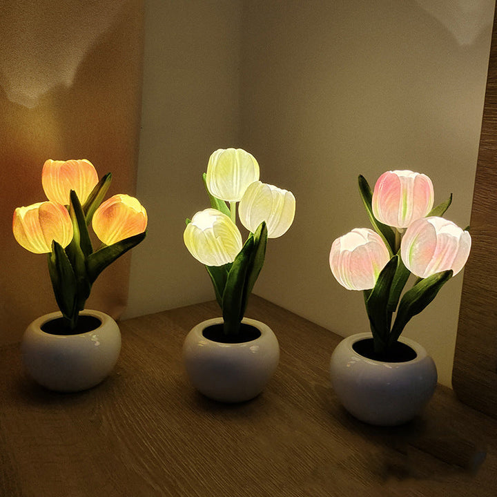 Mood Lighting Table Lamp Tulip Ceramic Pot USB Powered with Warm Glow 6