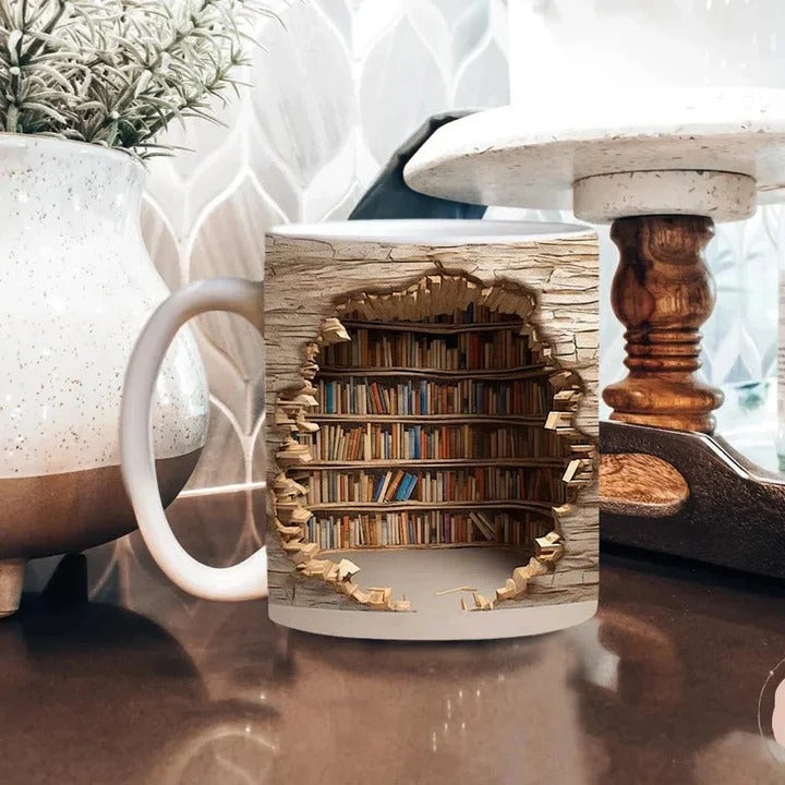 3D Bookshelf Coffee Mug Microwave Dishwasher Safe Cup