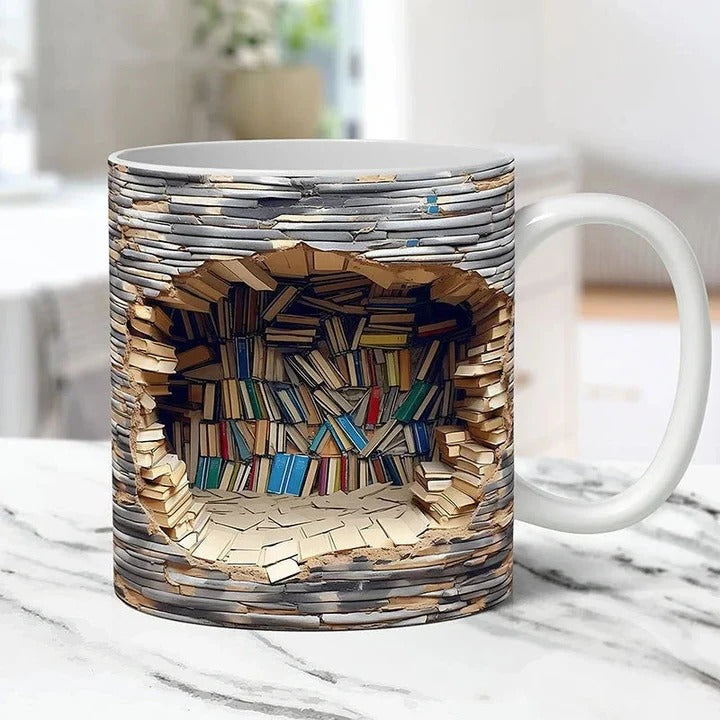 3D Bookshelf Coffee Mug Microwave Dishwasher Safe Cup