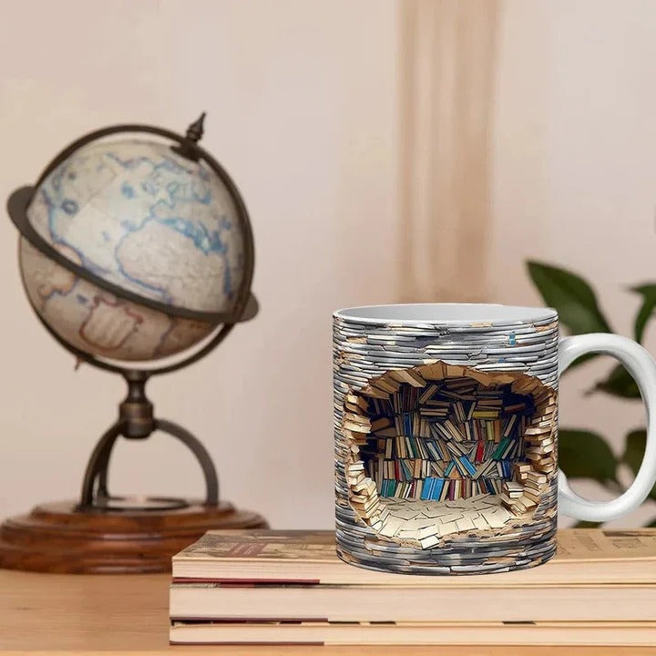 3D Bookshelf Coffee Mug Microwave Dishwasher Safe Cup