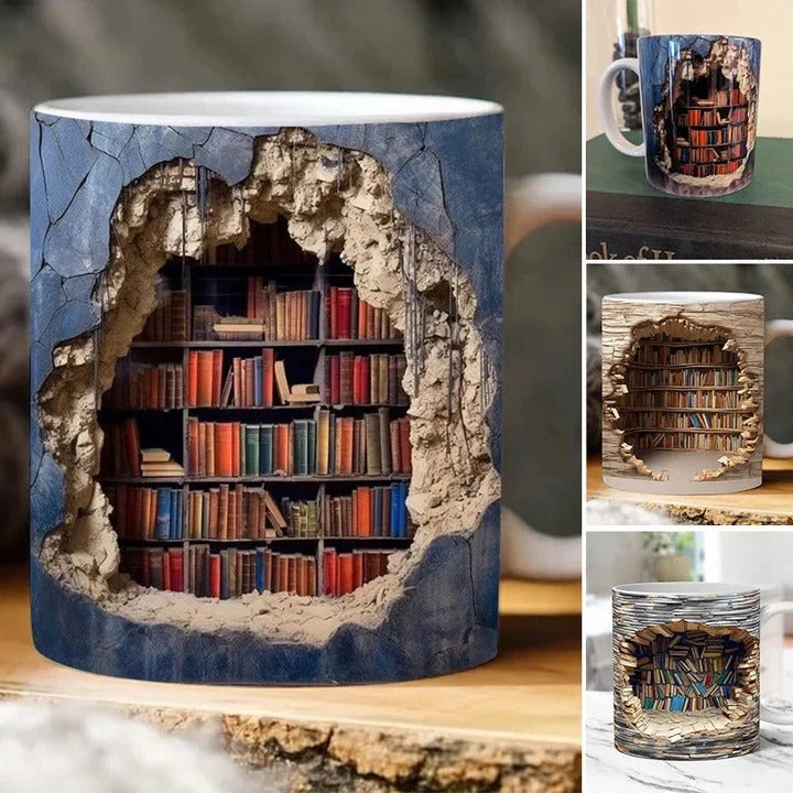 3D Bookshelf Coffee Mug Microwave Dishwasher Safe Cup