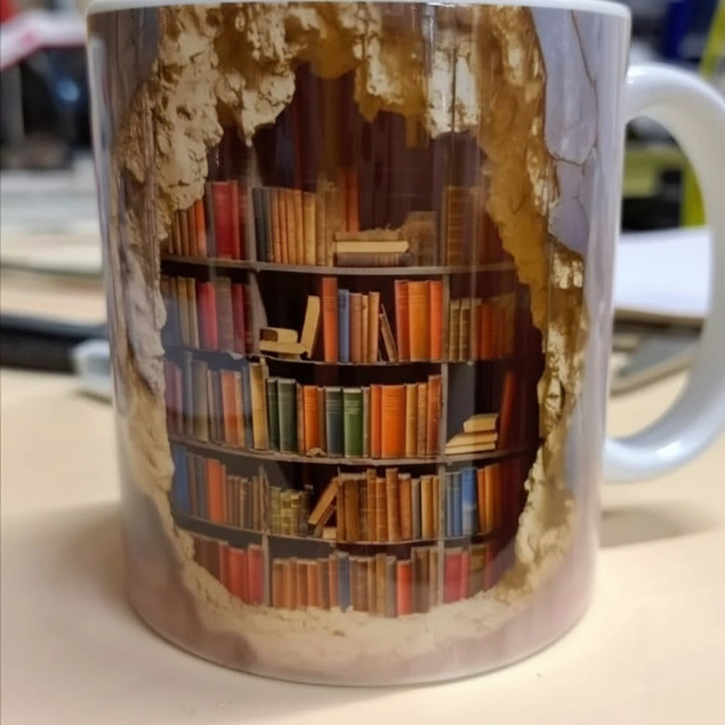 3D Bookshelf Coffee Mug Microwave Dishwasher Safe Cup