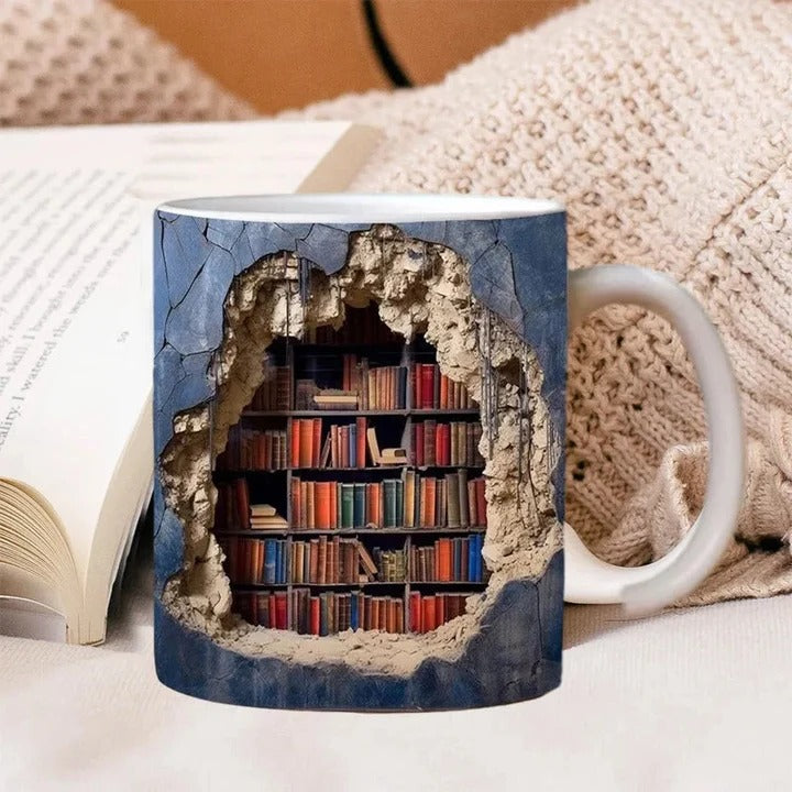 3D Bookshelf Coffee Mug Microwave Dishwasher Safe Cup