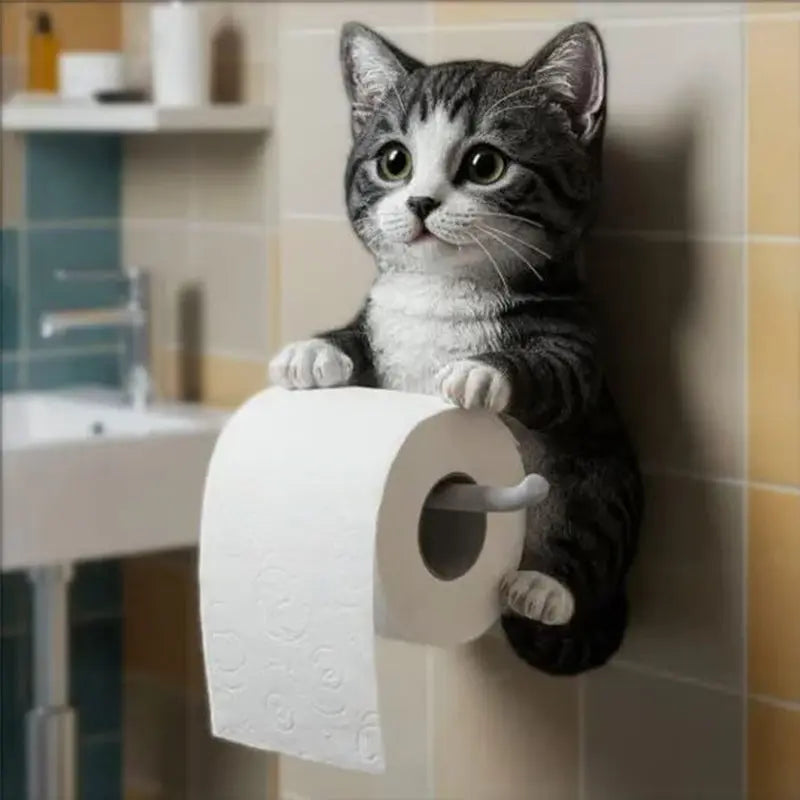 3D Cat Toilet Paper Holder | Wall-Mounted Kitten Design