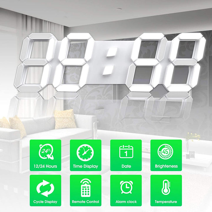 3D LED Digital Wall Clock | Remote-Controlled 38cm Display