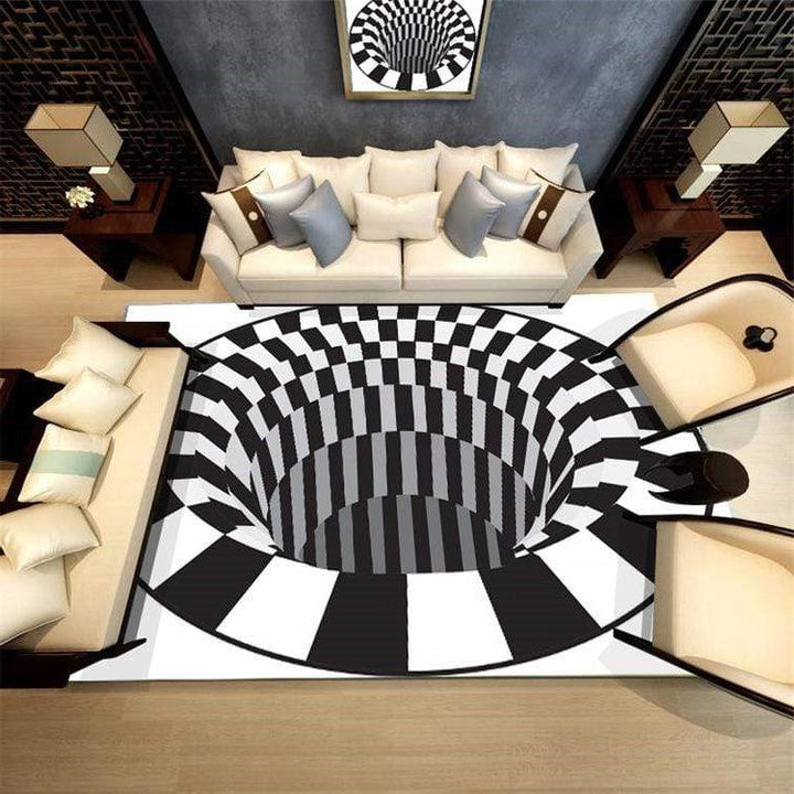 3D Optical Illusion Floor Rug Polyester | Black Hole Print, Anti-Slip Backing | Plush Mat for Living Room &amp; Office