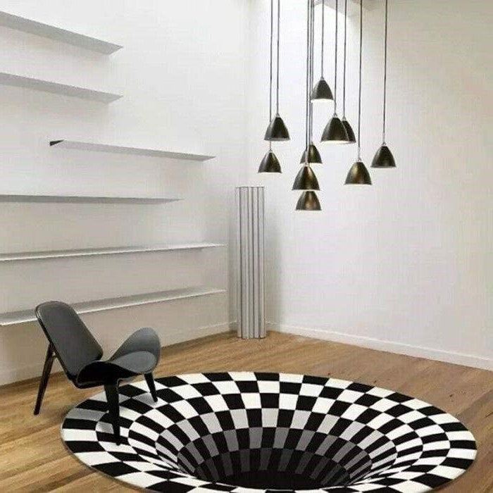 3D Optical Illusion Floor Rug Polyester | Black Hole Print, Anti-Slip Backing | Plush Mat for Living Room &amp; Office