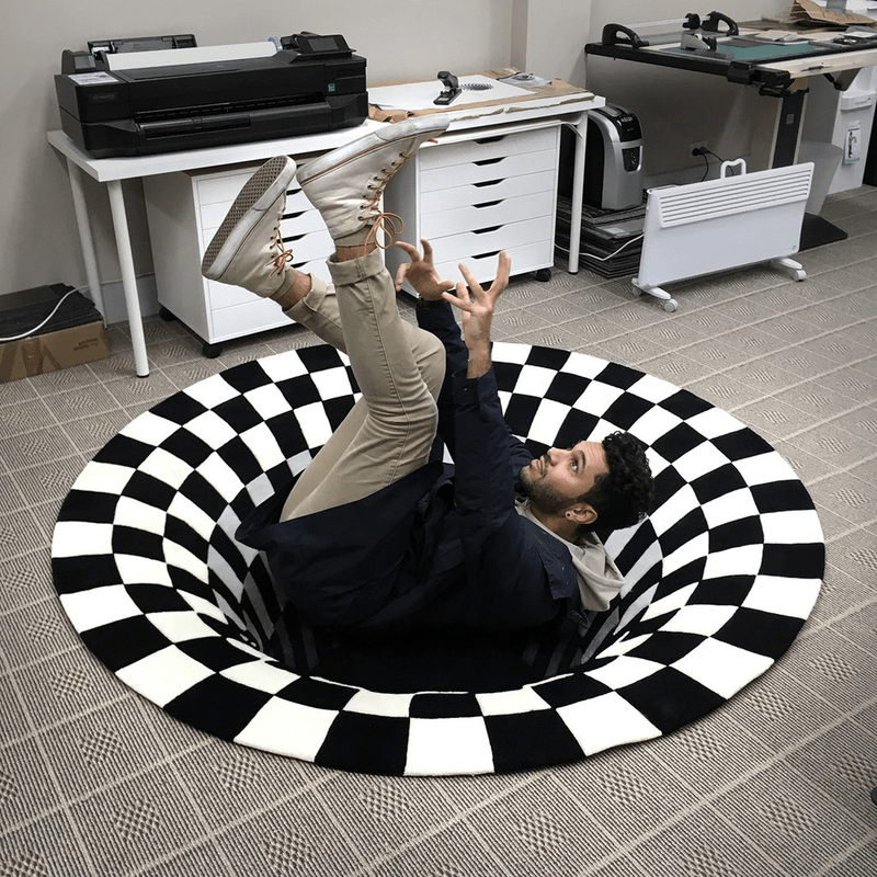 3D Optical Illusion Floor Rug Polyester | Black Hole Print, Anti-Slip Backing | Plush Mat for Living Room &amp; Office
