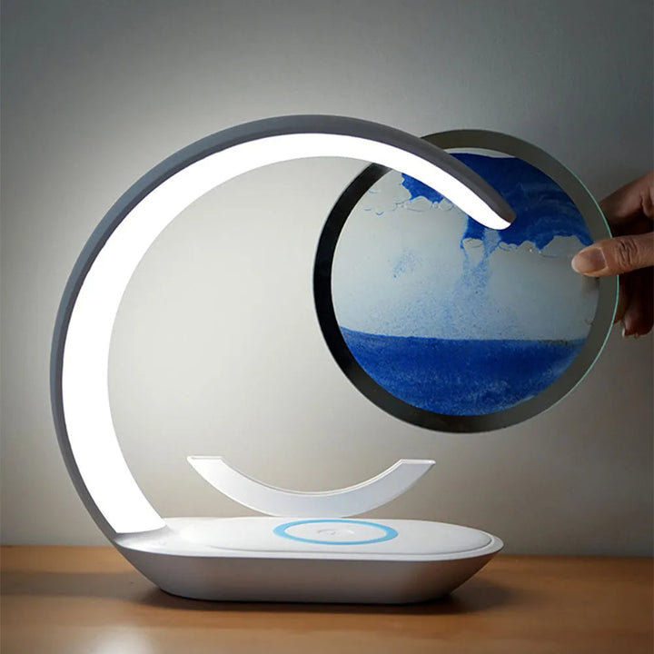 3D Sand Art Table Lamp | Wireless Charger &amp; Night Light Built In | Moving Sand Art Display for Desk or Bedside