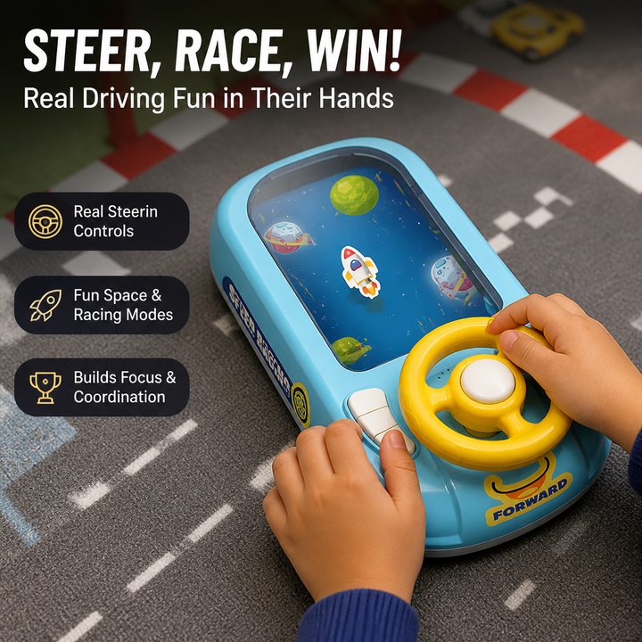 Interactive Steering Wheel Toy ABS | Space and Race Track Play Modes | USB Rechargeable, Lightweight Portable Design 4