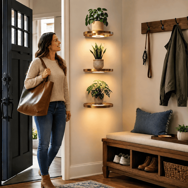 Round Floating Wall Shelf LED Light Rechargeable USB 1