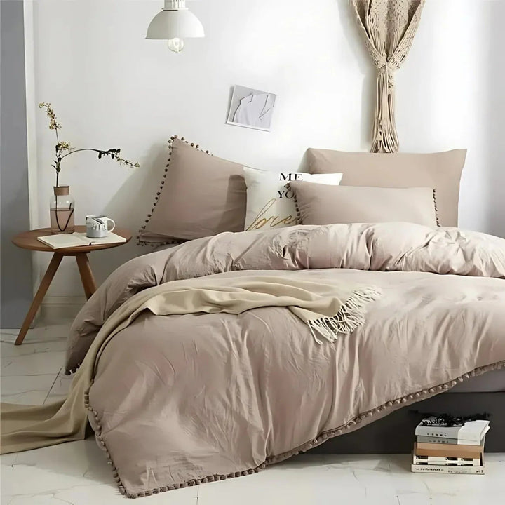 Quilt Cover Set with Pompom Trim | Single, Double, Queen, King, 10 Colours | Oversized Fit, Matching Pillowcases Included 4