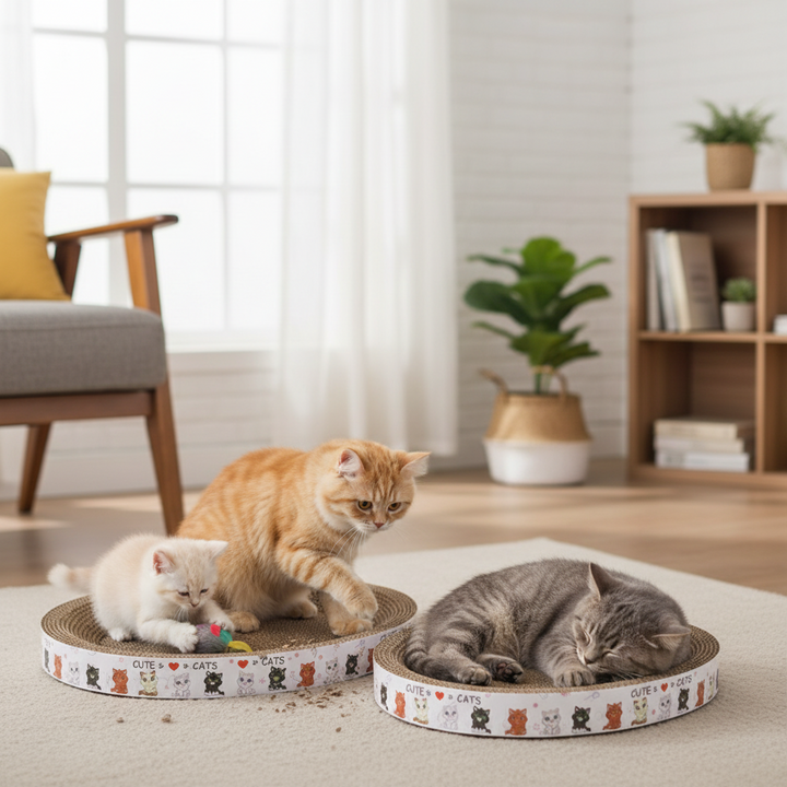 Cardboard Cat Scratcher Bed | Round Lounge Design for Claw Care | Protects Furniture and Doubles as Pet Lounger 2