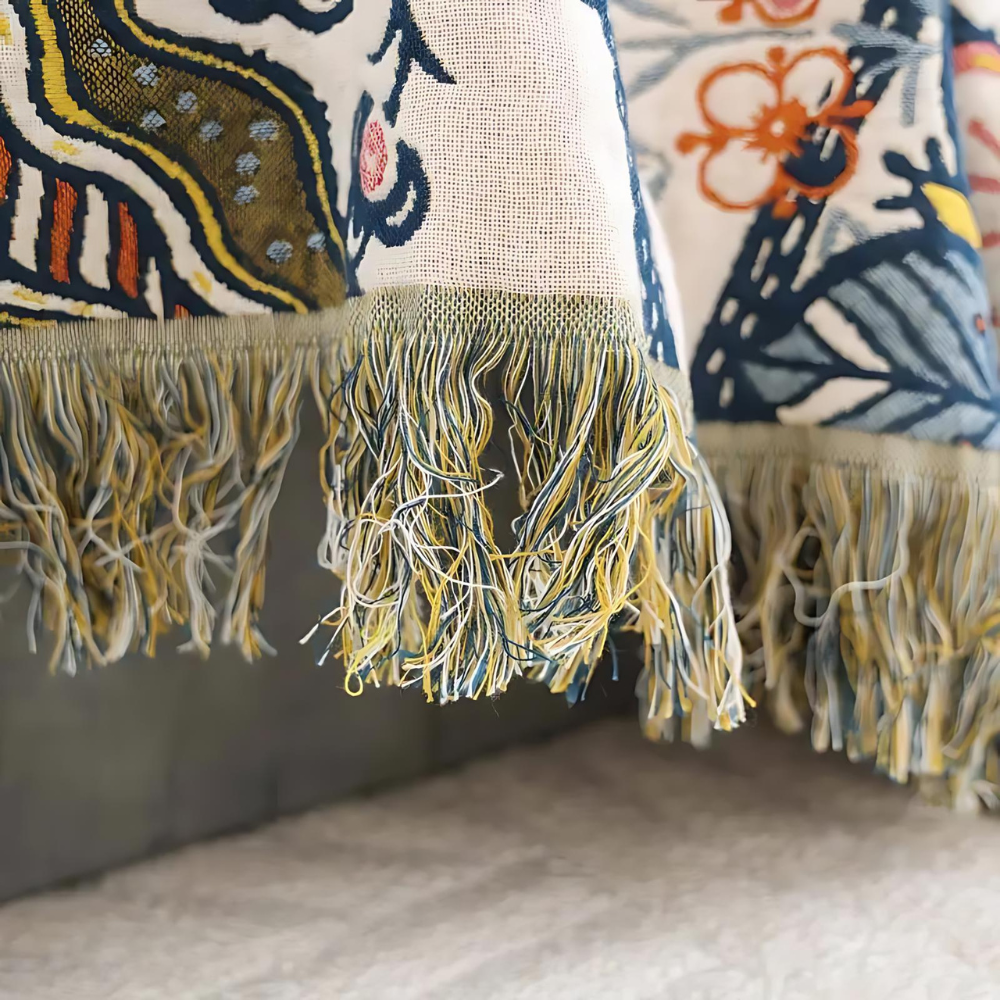 Boho Reversible Floral Throw Blanket Tasselled Edges 4