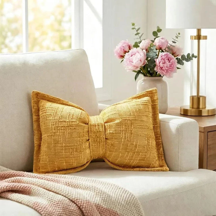 Bow Throw Pillow Shaped Chenille Plush Decorative with Fitted Insert 15
