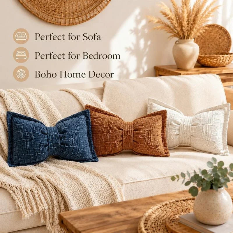 Bow Throw Pillow Shaped Chenille Plush Decorative with Fitted Insert 4