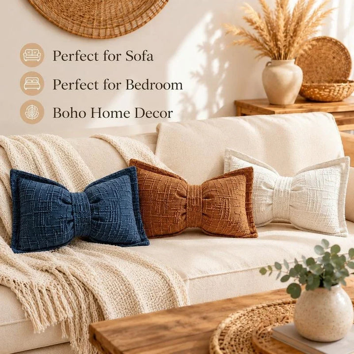 Bow Throw Pillow Shaped Chenille Plush Decorative with Fitted Insert 4