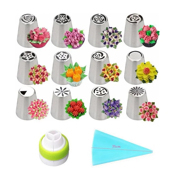 Tulpen-Spritztüllen-Set – 12 Stück mit Silikonspritzbeutel &amp; Adapter Zorenza