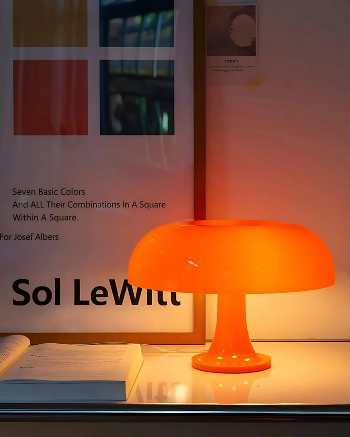 Dome Table Lamp Glossy Plastic 32 x 32 cm | Orange Shade, White Interior | Warm Even Glow, Replaceable LED, Plug-and-Play 6