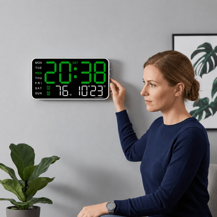 LED Wall Clock | Digital Display With Day, Date And Temperature